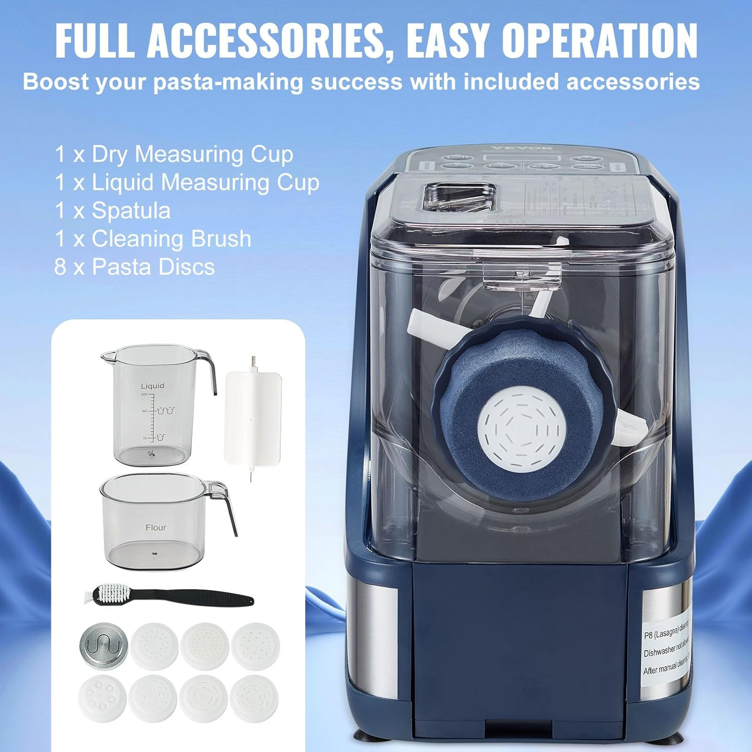 Electric Pasta Maker, 150W Automatic Noodle Maker Machine with 8 Pasta Shapes, 4