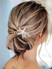 Starfish Beach Wedding Hair Clip Silver Pearl Bridal Hair Piece Conch Hair Decor