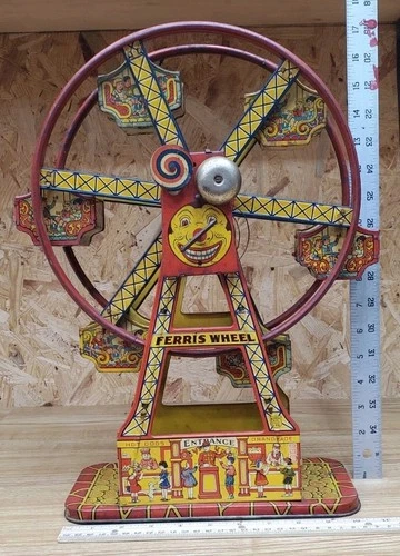 Vintage Rare 1930's J. Chein Tin Litho Hercules Ferris Wheel Wind-Up Toy