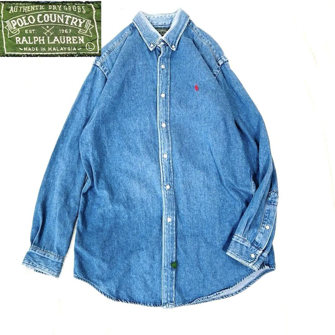 90S Vintage Polo Country Ralph Lauren Denim Shirt L Men's 90S Vintage Polo Country Ralph Lauren Denim Shirt L Men's