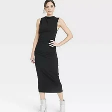 NWT a New Day sz 2X Black Jersey Maxi Dress Cinched Sides high Neck 2917
