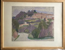 Signed Oil Painting Mixed Technique Of A Hilly Fields Landscape