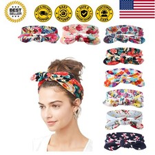 8 Pack Adjustable Knotted Headbands Cotton Elastic Non Slip Hair Bands Floral...