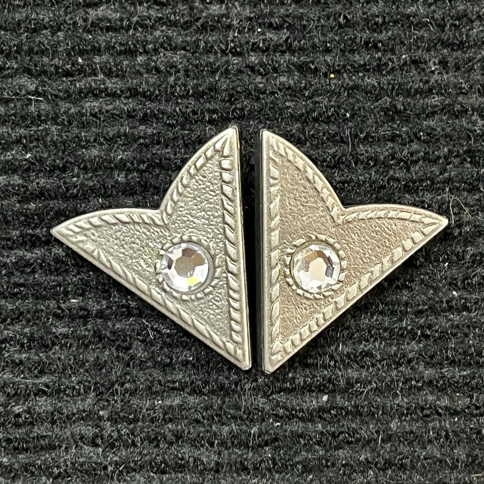 VTG 2 pairs Western Shirt Silver Tone Collar Tips Stainless Cowboy Engraving - Image 2 of 4