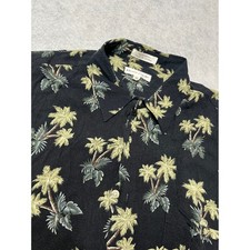 Pierre Cardin Mens XL Black Rayon Palm Tree Tropical Hawaiian Shirt Short Sleeve