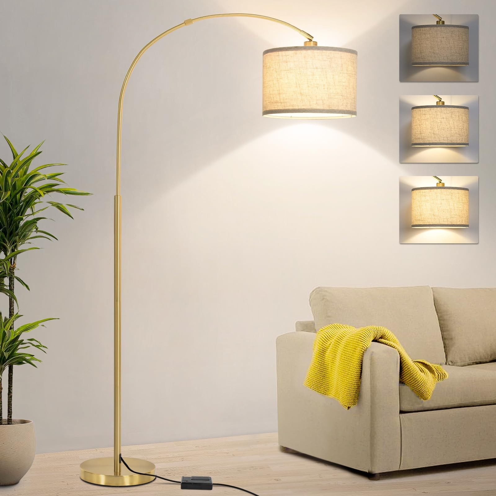 Gold Floor Lamp Dimmable Adjustable Head Over Couch 9W LED for Living Room