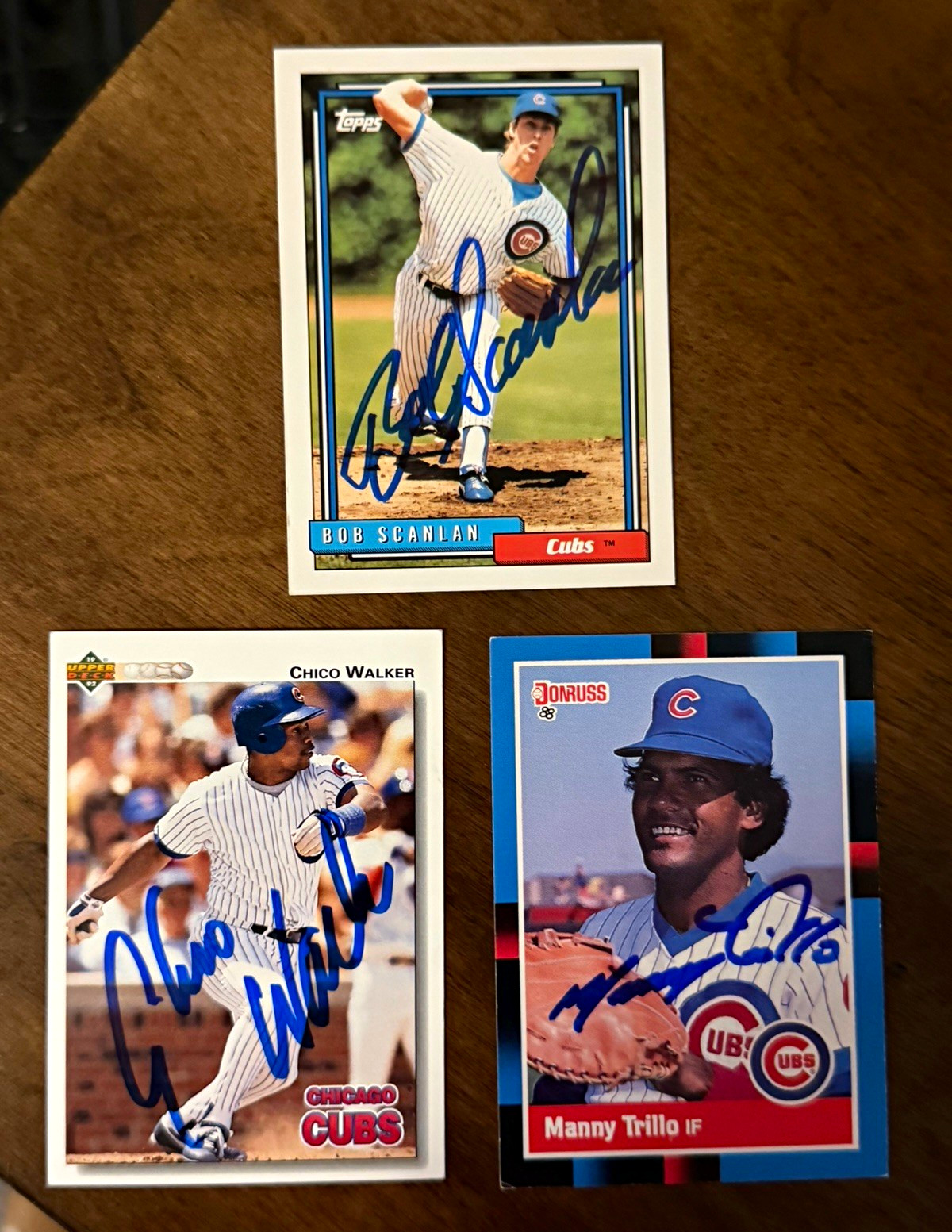Chicago Cubs 3 Autographed Card Lot Bob Scanlan Chico Walker Manny Trillo