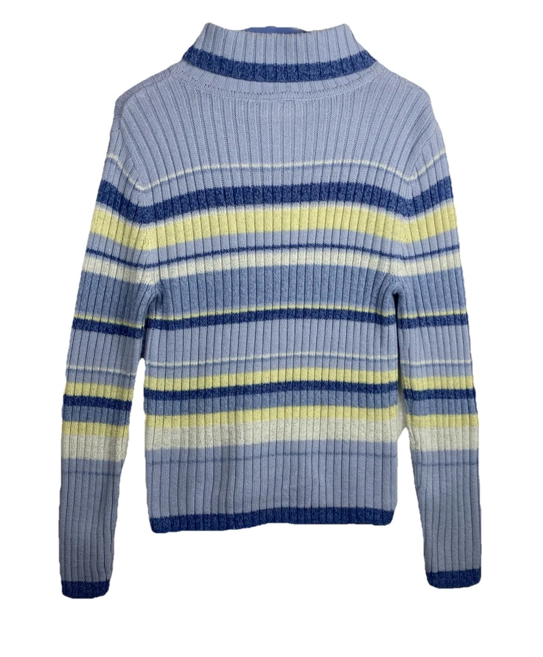 Suéter de cuello alto Faded Glory para niñas talla M 8-10 manga larga rayas azules/amarillas Foto 2 de 4