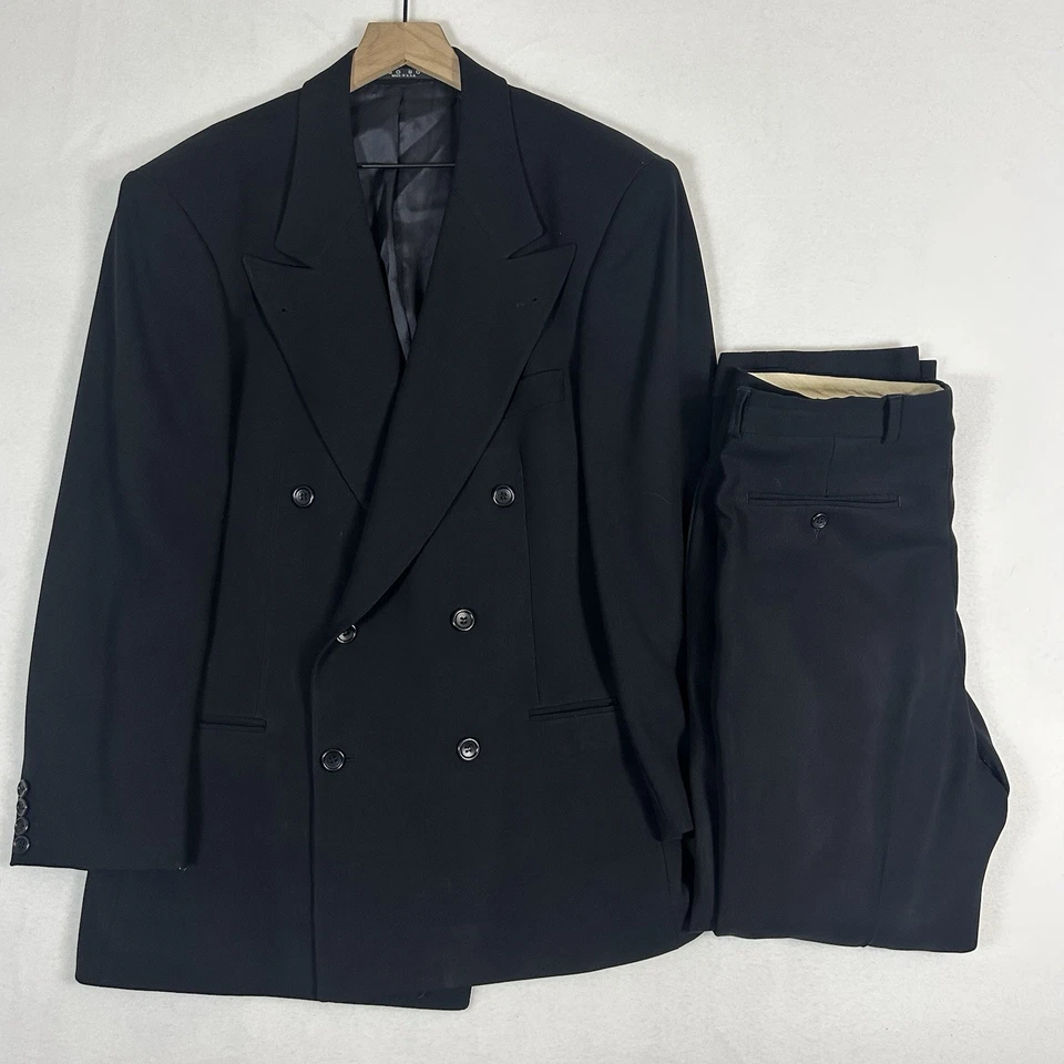 Traje de hombre BOSS Hugo Boss doble pecho 40R 33x29 negro Celsius Omega EE. UU. Foto 2 de 4