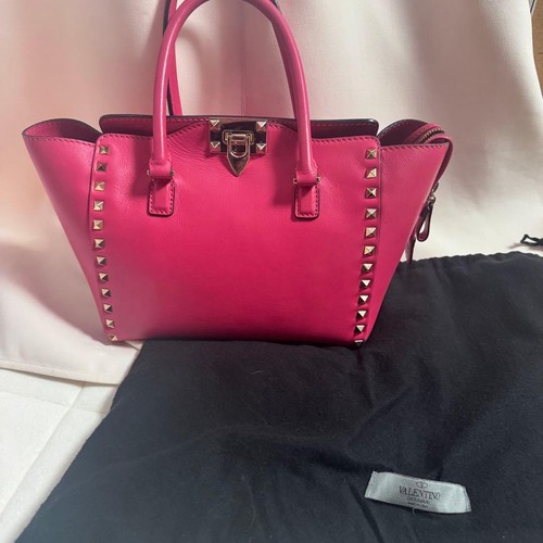 Valentino Garavani Leather Rockstud Twist Lock 2way Handbag Pink Made in Italy
