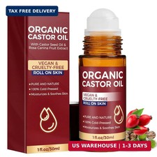 Castor Oil Roll on, Castor Oil Organic, 100 Pure  Cold-Pressed, Hexane free