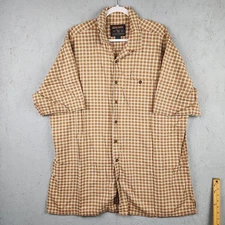 Woolrich Shirt Mens 2XL Tall Orange Plaid Short Sleeve Button Camp Outdoor Y2K