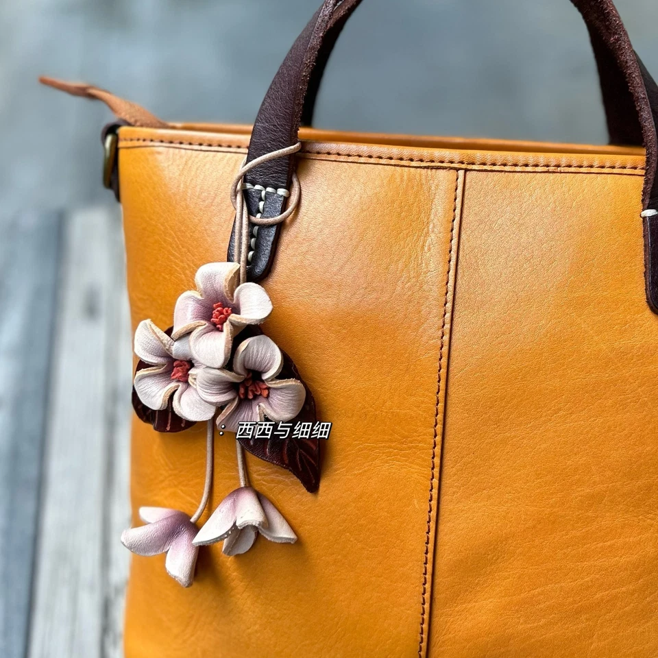 Bolso de Cuero Flor Dije Colgante Bolso de Mano Decoración Accesorios Hecho a Mano Regalo Foto 2 de 4