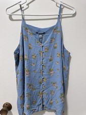 V-NECK BUTTON FRONT TANK Blue Floral T TAHARI SIZE Large Z3