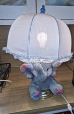 Vintage Nursery Table Lamp Gray Plush Elephant With Rainbow Ears