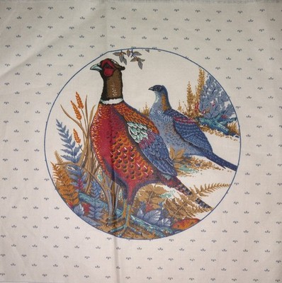#2 ~ ''Game Birds~Picture Patch Circles'' ~ ''Pheasants'' ~ Cotton Fabric Panel~Blue