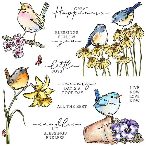 Flowers Birds Every Day Is A Good Day Metal Cutting Dies Clear Stamps Scrapbook