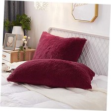 Set of 2 Standard Pillowcases Faux Fur Throw 26" x 20" Pack of 2 Burgundy