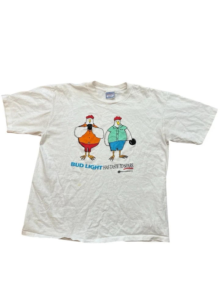 Vintage Bud Light “Has Taste To Spare” 90’s Single Stitch T Shirt Men’s XL White - Image 4 of 4