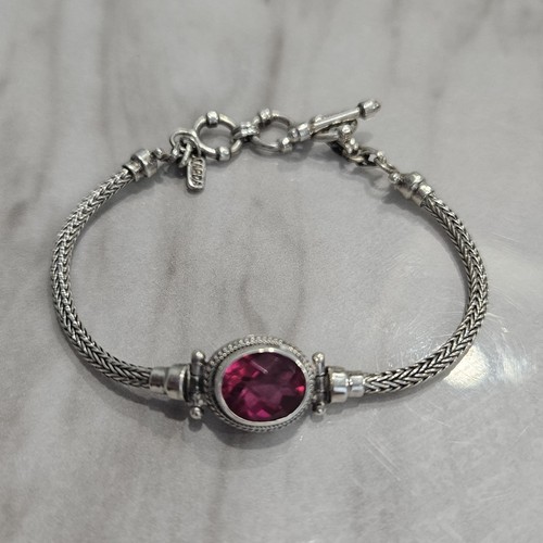 Sarda Sterlingsilber 0,925 rosa Edelstein Knebelarmband verstellbar
