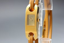 [Exc+5]  Gucci 6100L Gold Dial Brown Leather Strap Quartz Womens Watch JAPAN
