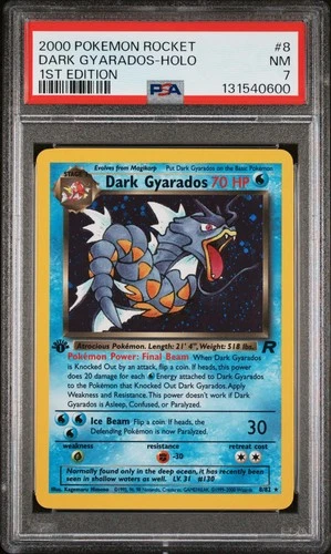 2000 POKEMON ROCKET 1ST ED #8 DARK GYARADOS-HOLO PSA 7