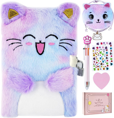 Cat Diary with Lock, Gift for 6 7 8 Year Old Girl, Secret Diary Journal Notebook