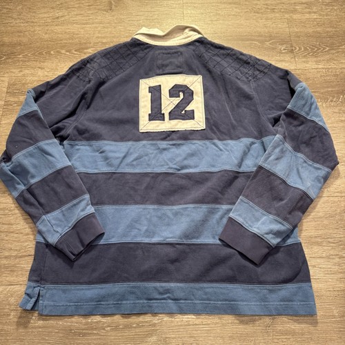 LL Bean Rugby Shirt Mens Large Blue Stripe Rubber Buttons Heavy 100% Cotton #12 - Picture 2 of 8