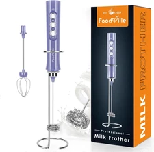 MF02 Rechargeable Milk Frother Handheld Foam Maker with Stainless Whisk for Capp