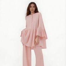 Causal Outfits Muslim Women Abaya Dubai Kaftan Blouse Top Long Pants Formal Gown