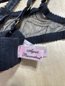 Agent Provocateur Sheer Black/Pink Embroidered Clementina Bra Sze 36DD