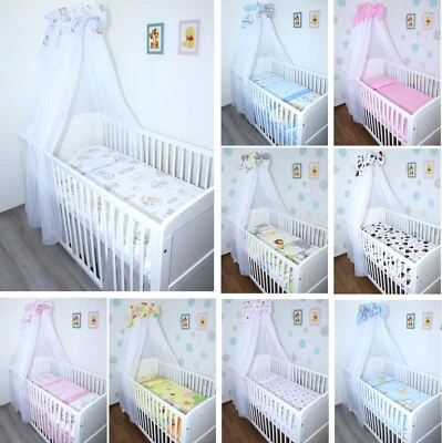 PRIMAWELA® Baby Bettset 4-8 teiliges mit Bettwäsche Chiffon Himmel - ON