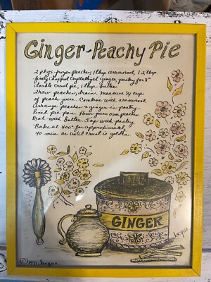 Vintage Picture Framed Ginger Peach Pie Recipe 1971 