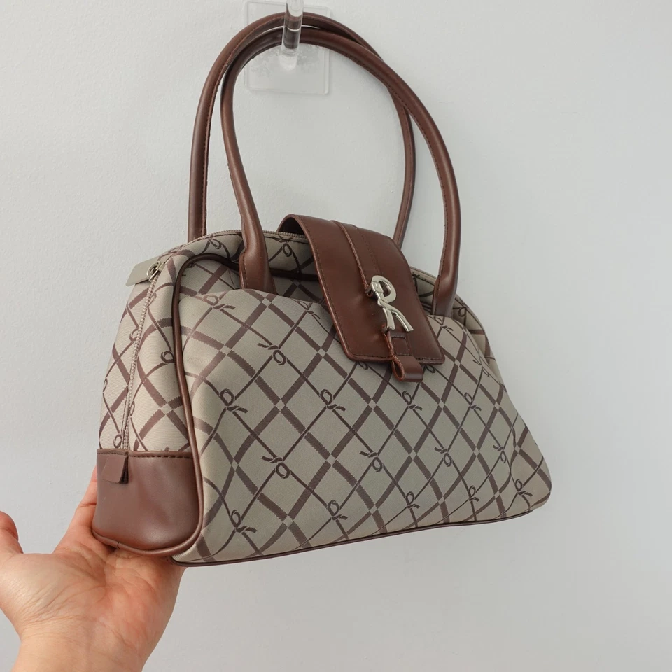 Italian Leather Doctor Bag Brown Logo Canvas Luxury ITALY Roberta di Camerino - Image 2 of 4