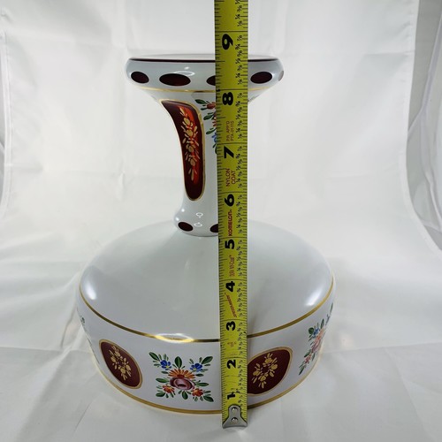 Bohemian Moser Czech Glass White Gold Red Fruit Pedestal Bowl Hand Painted VTG - Picture 16 of 22