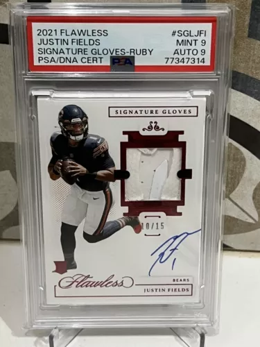 💥JUSTIN FIELDS 2021 Flawless Signature Gloves Rookie Patch Auto Ruby /15💥PSA 9