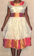 new red gold habesha ethiopian and eritrean dress; Handmade; 100 Organic Cotton