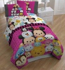 4 Piece Disney Tsum Tsum Reversible Comforter and Twin Sheet Set Bedding Set NEW