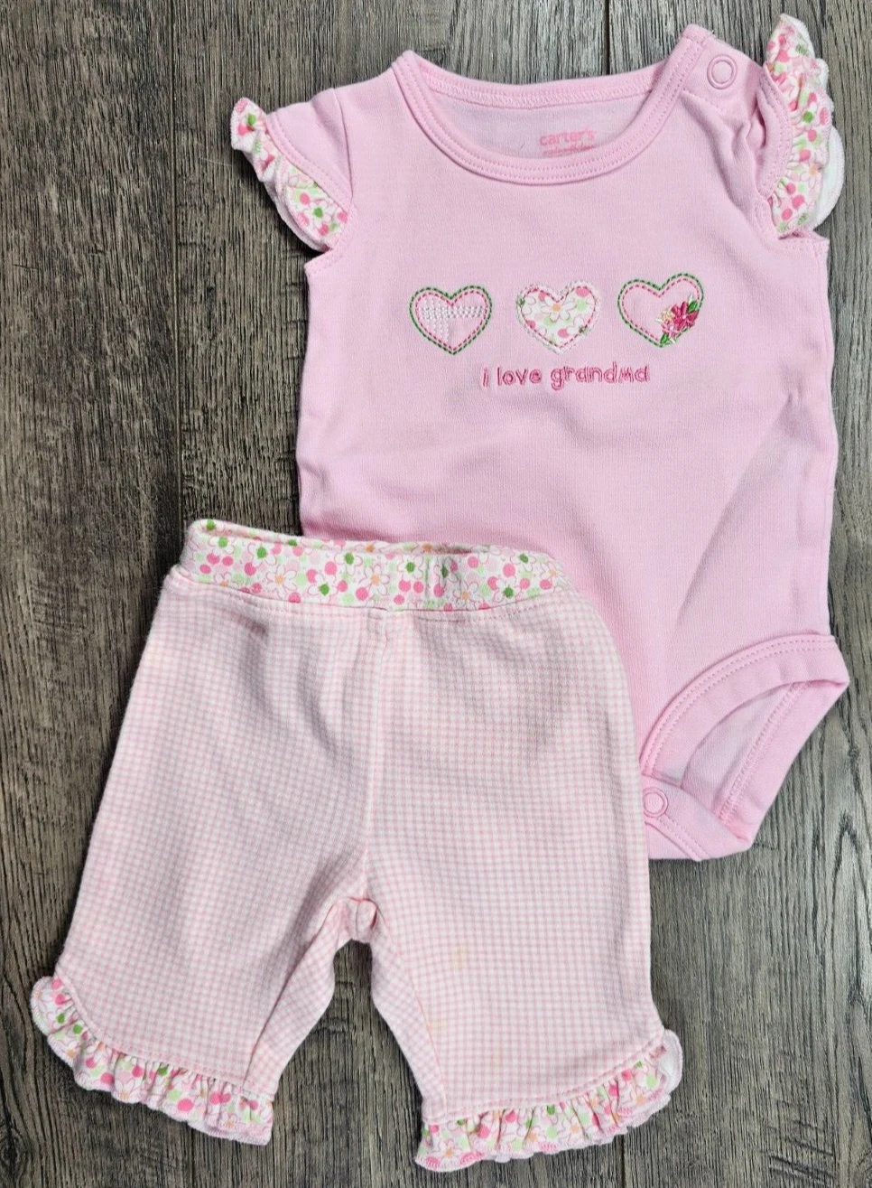Baby Girl Clothes Vintage Carter's Preemie 2pc I Love Grandma Outfit