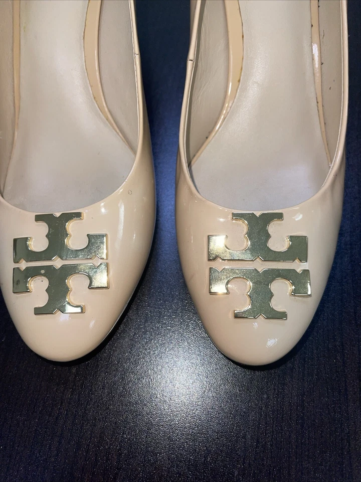Zapatos de salón Tory Burch Designer charol tostado tacón alto talla 71/2 Foto 3 de 4