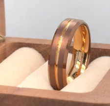 Future Wife Ring Groove Brushed Design Ring Brown & Rose Gold Tungsten Band