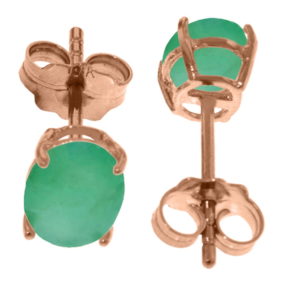 Aretes de oro rosa macizo de 14K de 1,8 quilates esmeralda natural Foto 2 de 4