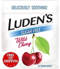 Luden's Sugar Free Wild Cherry Throat Drops, Sore Throat Relief, 75 Count.