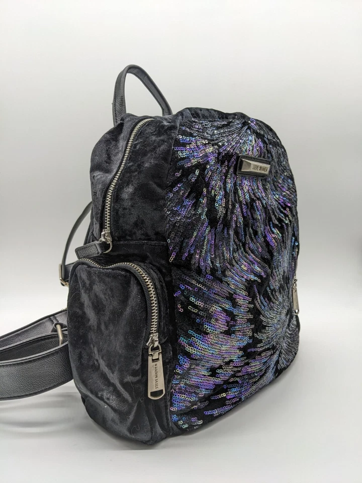 STEVE MADDEN Bfallon sequin velvet and faux-leather school backpack - BLACK~ - Image 3 of 4