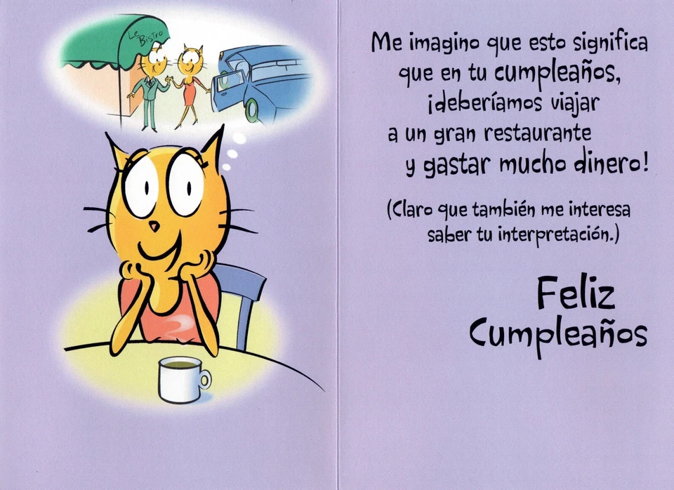 Tarjeta CUMPLEAÑOS Española PARA MARIDO NOVIO, Lindo Gato Sueños Amor por Hallmark +✉ Foto 2 de 4