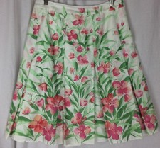 Jones New York Signature Skirt Petite 10P Spring Floral Cotton Pleated A-Line