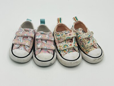 Lot- Converse Shoes Girls Sz 3/4 Chuck Taylor kids Youth Pink Slip On Unicorn /