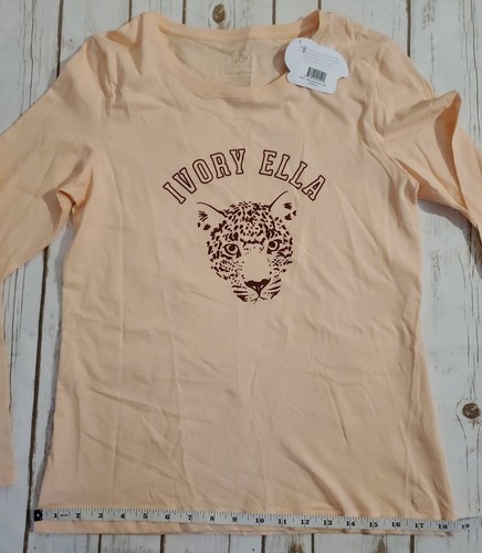 Camiseta delgada Marfil AND Ella manga larga melocotón Ada leopardo algodón orgánico talla S - Imagen 6 de 11