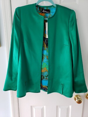 Vintage Custom Made 100% Silk Jade Green Jacket + Skirt Fully Lined SZ 10/12 NWT