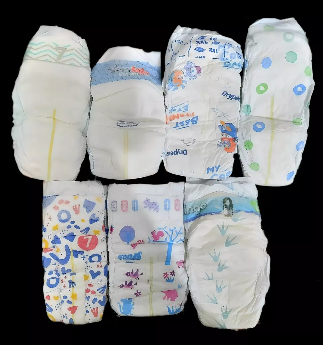 7 samples of size 7 Size 8 baby diapers drypers XXL Pingo Verybabe XXL Goon